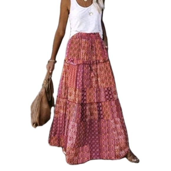 Bohemian Maxi Skirt Long Stretch M L XL Plus Boho Style Casual to Elegant Skirts - Picture 5 of 11
